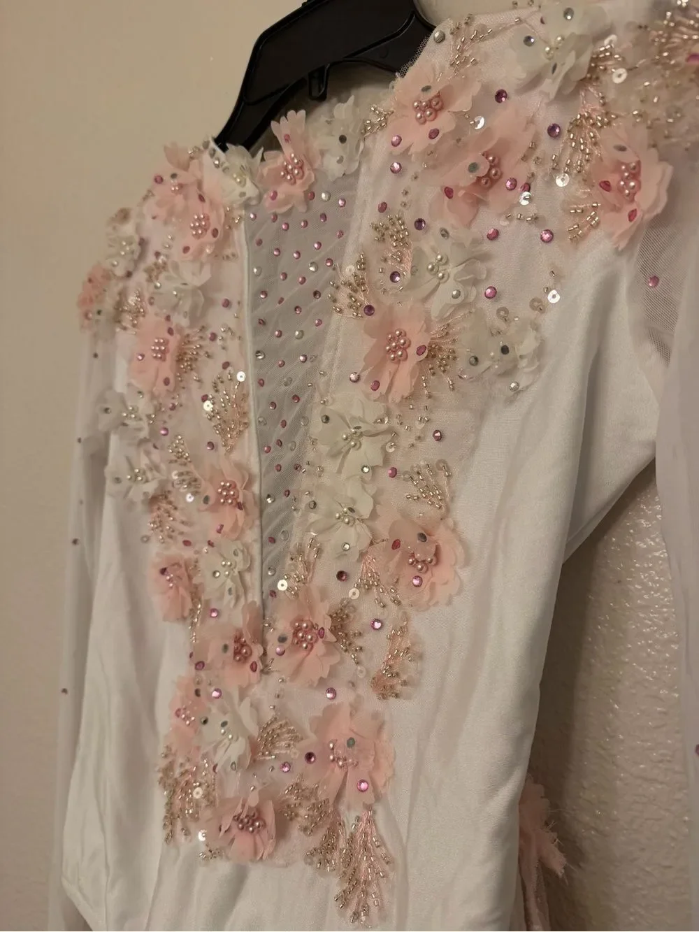 Glamour solo dance costume white lyrical floral lace long sleeve XLC child